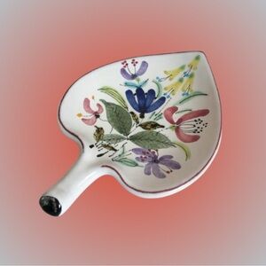 Vintage Stig Lindberg Gustavsberg Sweden pottery leaf dish MCM